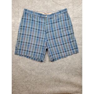Berle Vintage Blue Plaid Men's Shorts 40 Stone Washed Lightweight Breathable